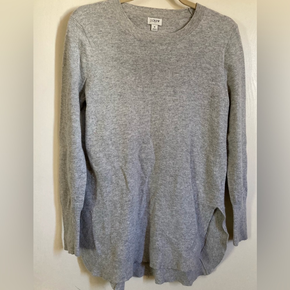🌞J.Crew Gray Wool Blend Long Sleeve Scoop Neck Hi-low Sweater #P
